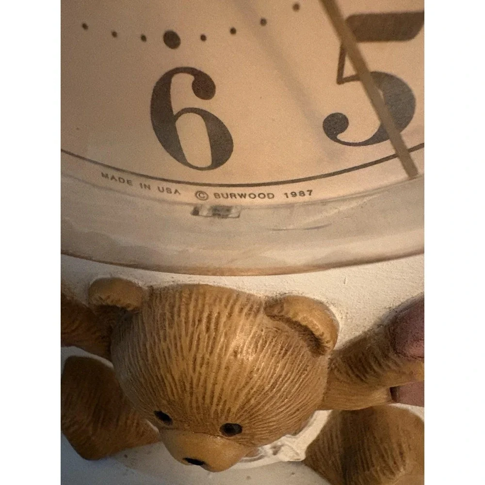 VTG 1987 Burwood Homco Teddy Bear Family Quartz Wall Shelf Clock Tested Works